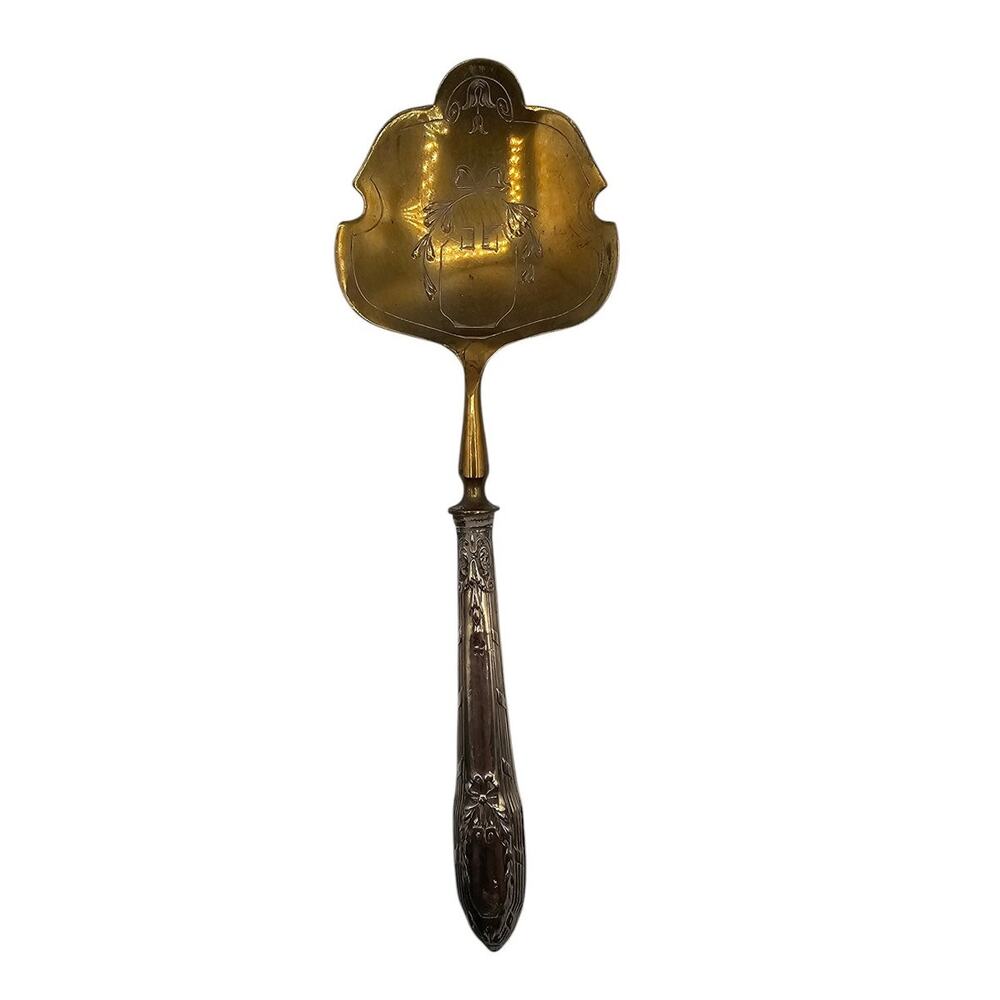 Antique Silverplate Intricate Metal Spatula Tool Engraved Floral